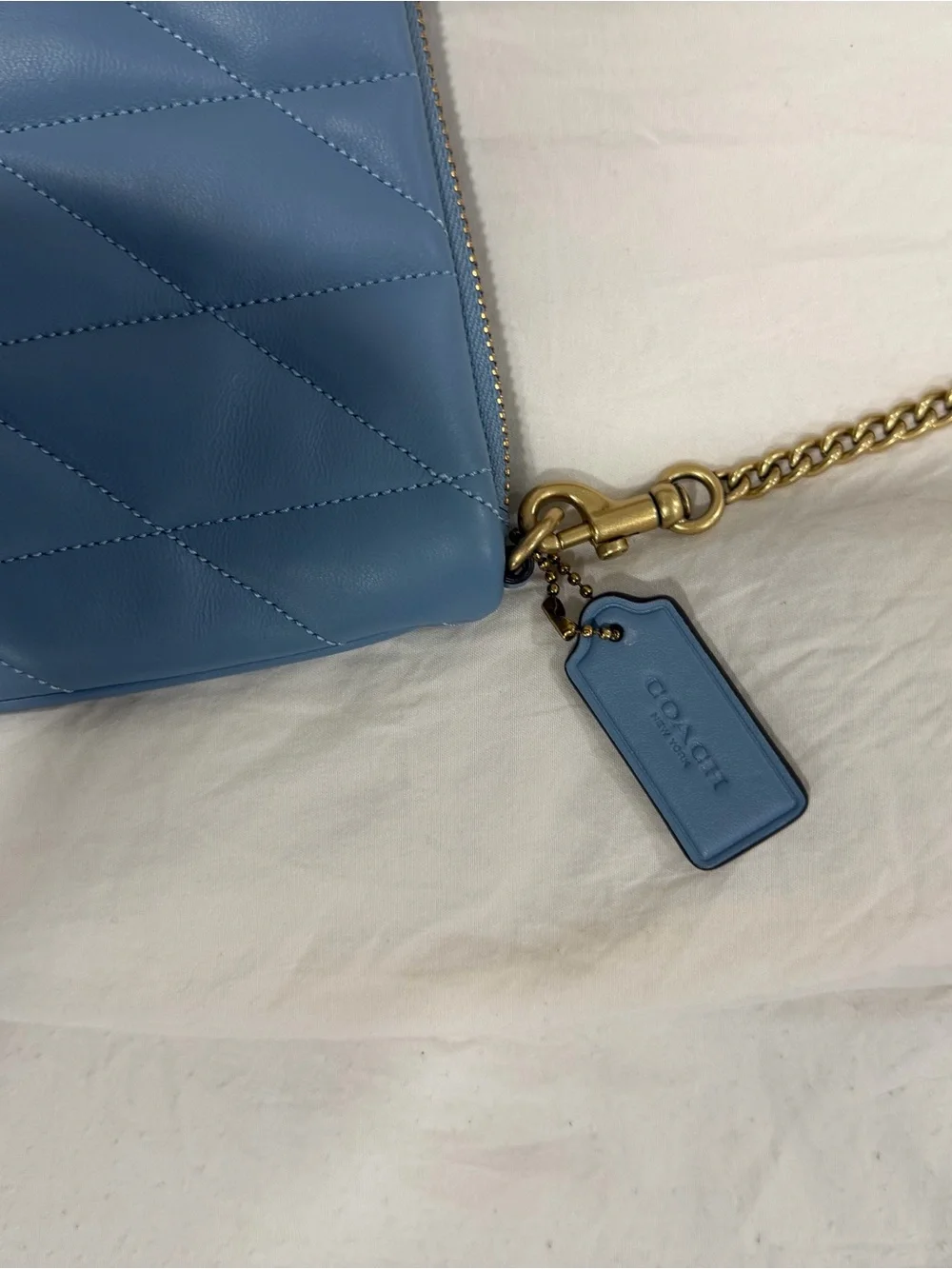 Coach Quilted Mini Chain Shoulder Bag in Dusty Blue